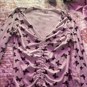 Butterfly Print Ruched Top